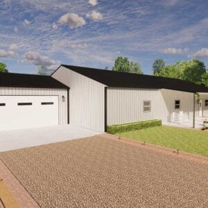 Matteson barndominium with garage front view